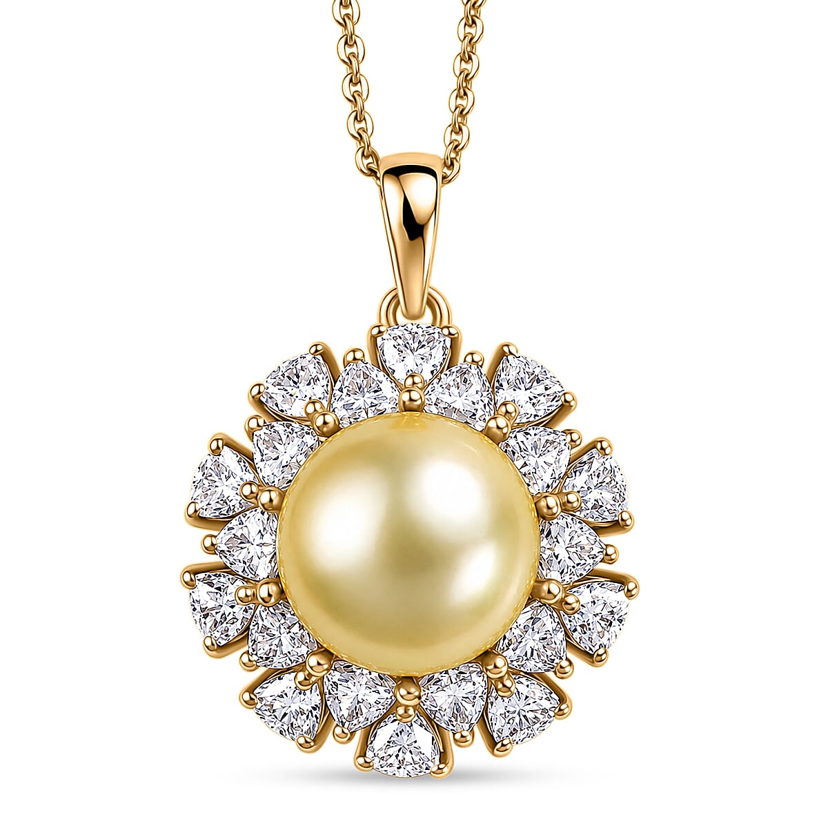 D'Joy Premium Golden South Sea Pearl and Moissantie 1.65 ctw Pendant Necklace in 18K Vermeil Yellow Gold Over Sterling Silver 20 Inches