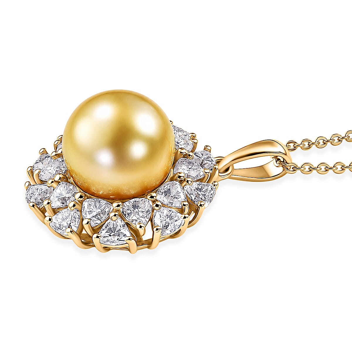 D'Joy Premium Golden South Sea Pearl and Moissantie 1.65 ctw Pendant Necklace in 18K Vermeil Yellow Gold Over Sterling Silver 20 Inches image number 3