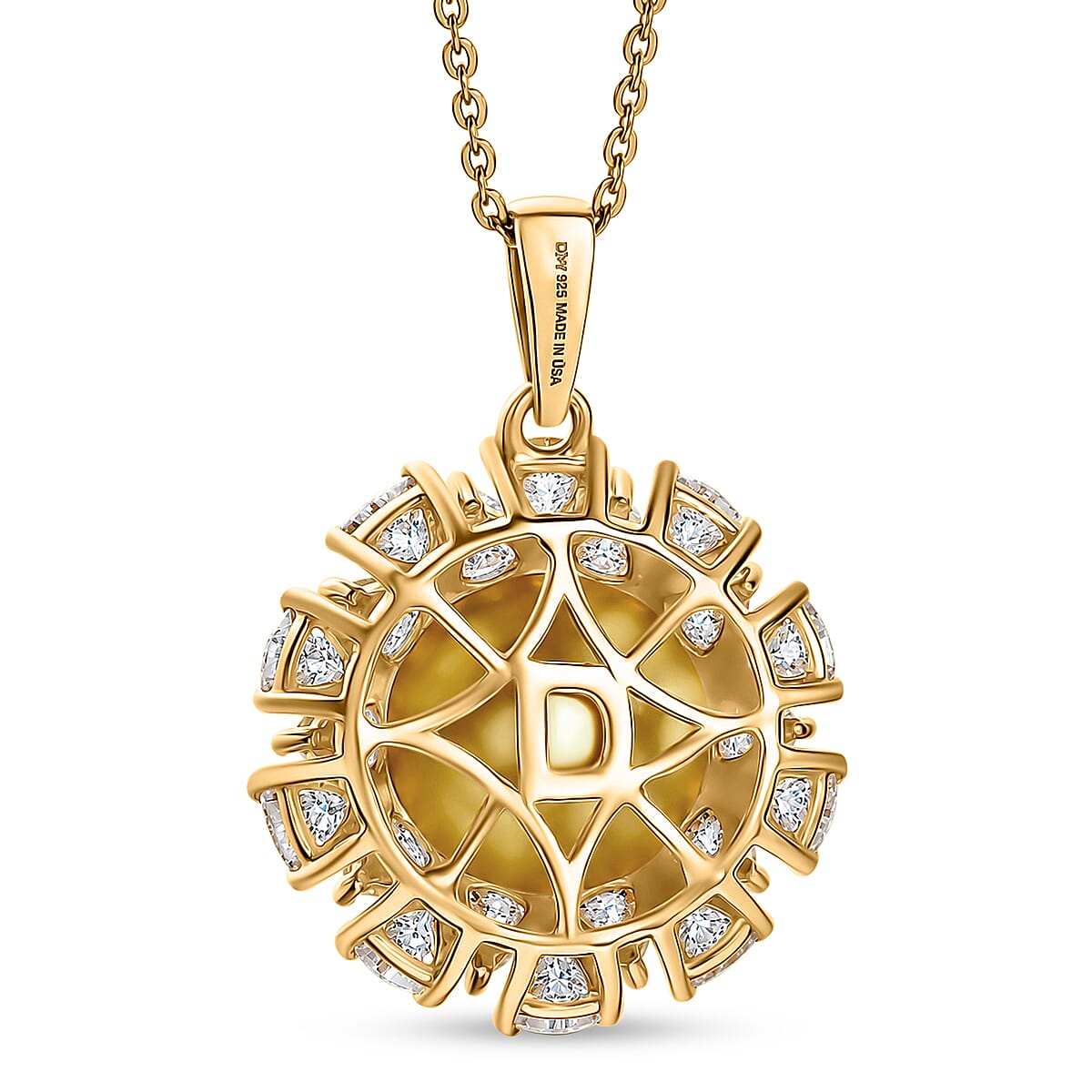D'Joy Premium Golden South Sea Pearl and Moissantie 1.65 ctw Pendant Necklace in 18K Vermeil Yellow Gold Over Sterling Silver 20 Inches