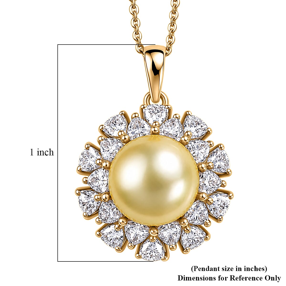 D'Joy Premium Golden South Sea Pearl and Moissantie 1.65 ctw Pendant Necklace in 18K Vermeil Yellow Gold Over Sterling Silver 20 Inches