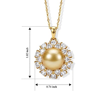 D'Joy Premium South Sea Golden Pearl and Moissanite 1.65 ctw Sunburst Pendant Necklace in 18K Vermeil Yellow Gold Over Sterling Silver 20 Inches