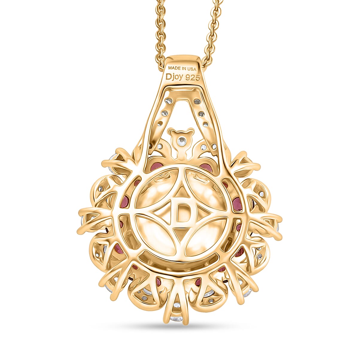 D'Joy South Sea Golden Pearl and Multi Gemstone 2.15 ctw Golden Bloom Pearl Pendant Necklace in 18K Vermeil Yellow Gold Over Sterling Silver 20 Inches image number 4
