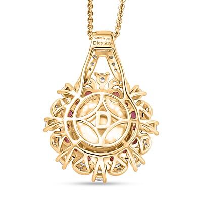 D'Joy South Sea Golden Pearl and Multi Gemstone 2.15 ctw Golden Bloom Pearl Pendant Necklace in 18K Vermeil Yellow Gold Over Sterling Silver 20 Inches