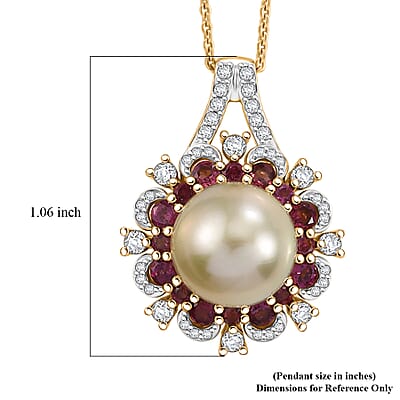 D'Joy South Sea Golden Pearl and Multi Gemstone 2.15 ctw Golden Bloom Pearl Pendant Necklace in 18K Vermeil Yellow Gold Over Sterling Silver 20 Inches
