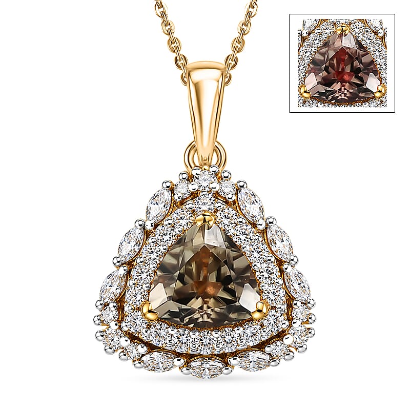 Certified and Appraised D'Joy Premium Turkizite and Moissanite 2.10 ctw Pendant Necklace in 18K Vermeil Yellow Gold Over Sterling Silver 20 Inches