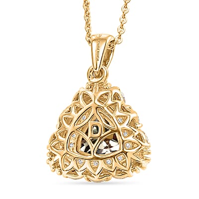 Certified and Appraised D'Joy Premium Turkizite and Moissanite 2.10 ctw Pendant Necklace in 18K Vermeil Yellow Gold Over Sterling Silver 20 Inches