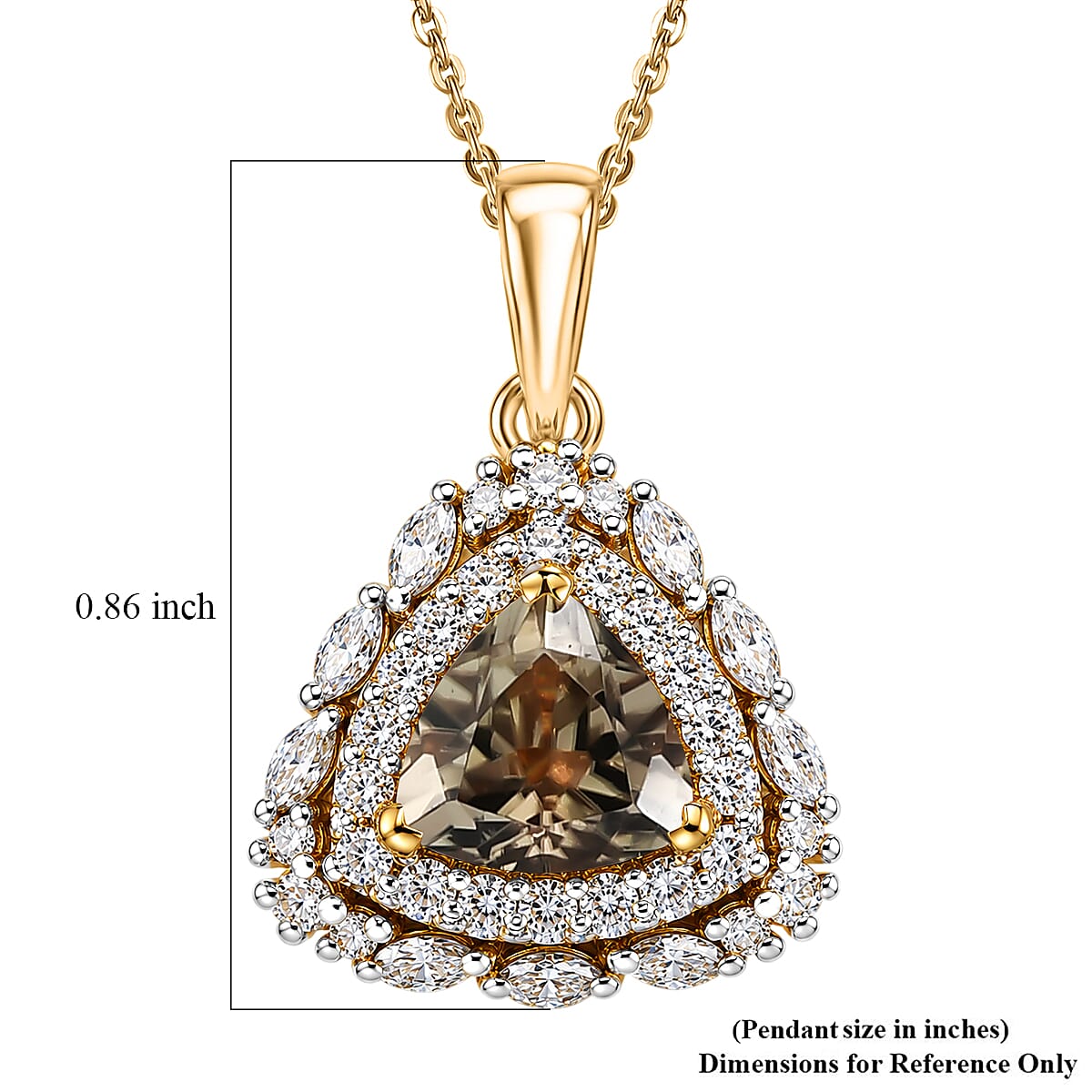 Certified & Appraised D'Joy Premium Turkizite and Moissanite 2.10 ctw Pendant Necklace in 18K Vermeil Yellow Gold Over Sterling Silver 20 Inches