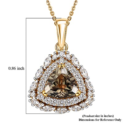 Certified and Appraised D'Joy Premium Turkizite and Moissanite 2.10 ctw Pendant Necklace in 18K Vermeil Yellow Gold Over Sterling Silver 20 Inches