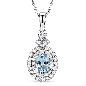 Certified & Appraised D'Joy Premium Santa Maria Aquamarine and Moissanite 1.40 ctw Pendant Necklace in Rhodium Over Sterling Silver 20 Inches 