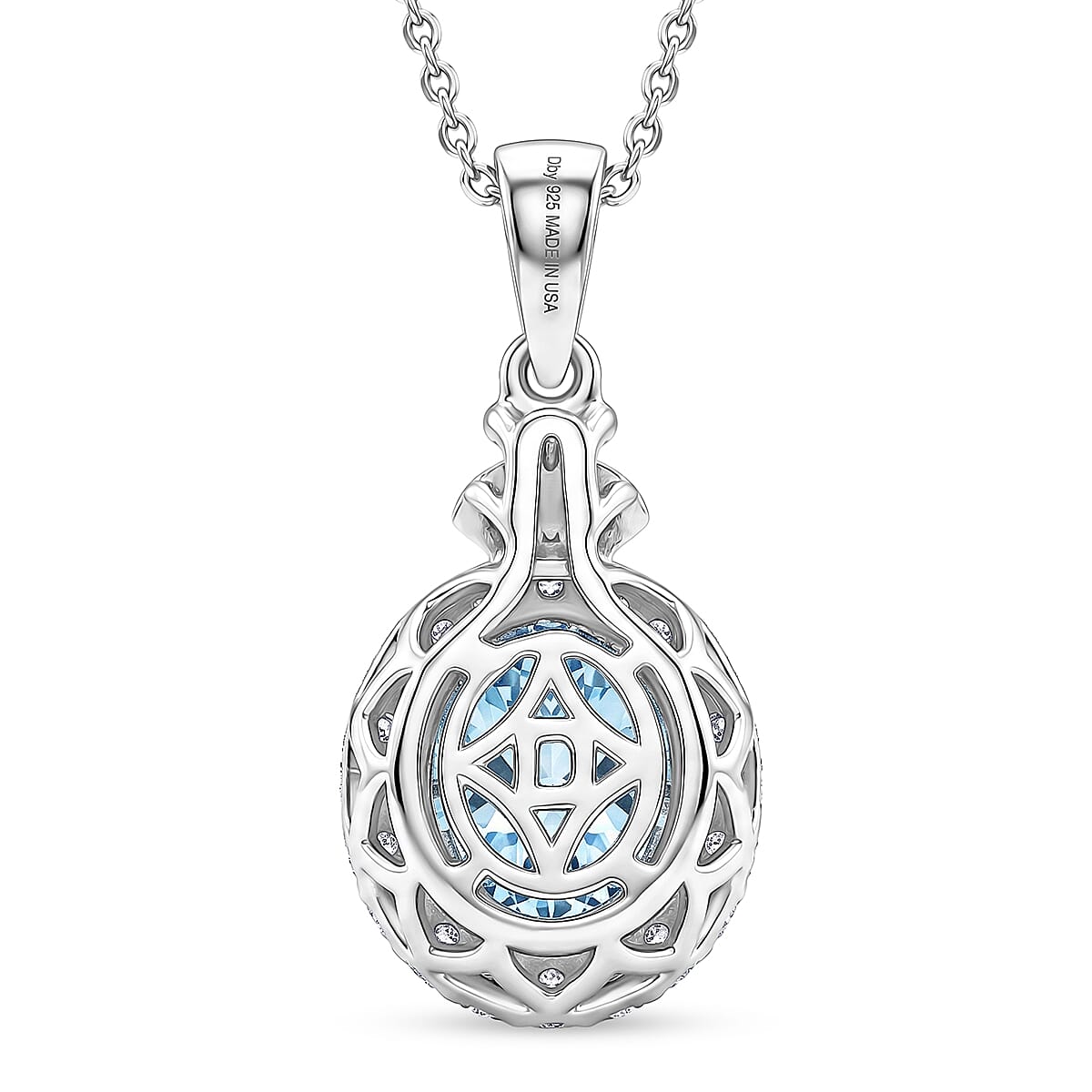 Certified & Appraised D'Joy Premium Santa Maria Aquamarine and Moissanite 1.40 ctw Pendant Necklace in Rhodium Over Sterling Silver 20 Inches  image number 4