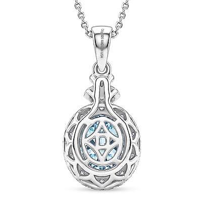 Certified & Appraised D'Joy Premium Santa Maria Aquamarine and Moissanite 1.40 ctw Pendant Necklace in Rhodium Over Sterling Silver 20 Inches
