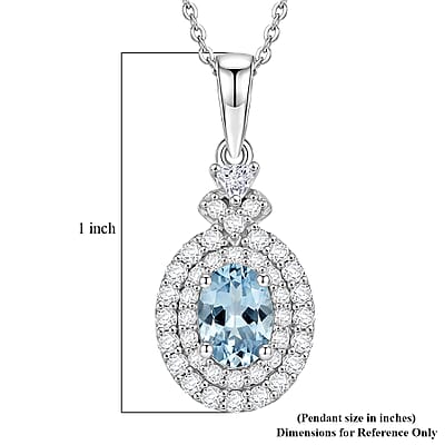 Certified & Appraised D'Joy Premium Santa Maria Aquamarine and Moissanite 1.40 ctw Pendant Necklace in Rhodium Over Sterling Silver 20 Inches