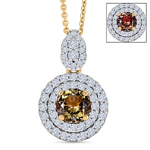 Certified & Appraised D'Joy Premium Golden Tanzanite and Moissanite 1.50 ctw Pendant Necklace in 18K Vermeil Yellow Gold Over Sterling Silver 20 Inches
