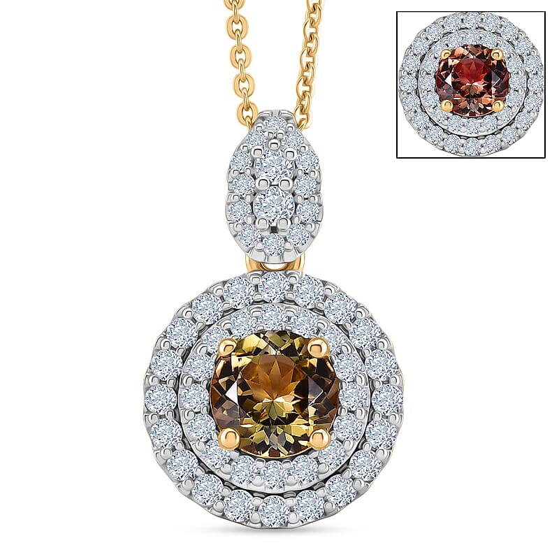 Certified & Appraised D'Joy Premium Golden Tanzanite and Moissanite 1.50 ctw Pendant Necklace in 18K Vermeil Yellow Gold Over Sterling Silver 20 Inches