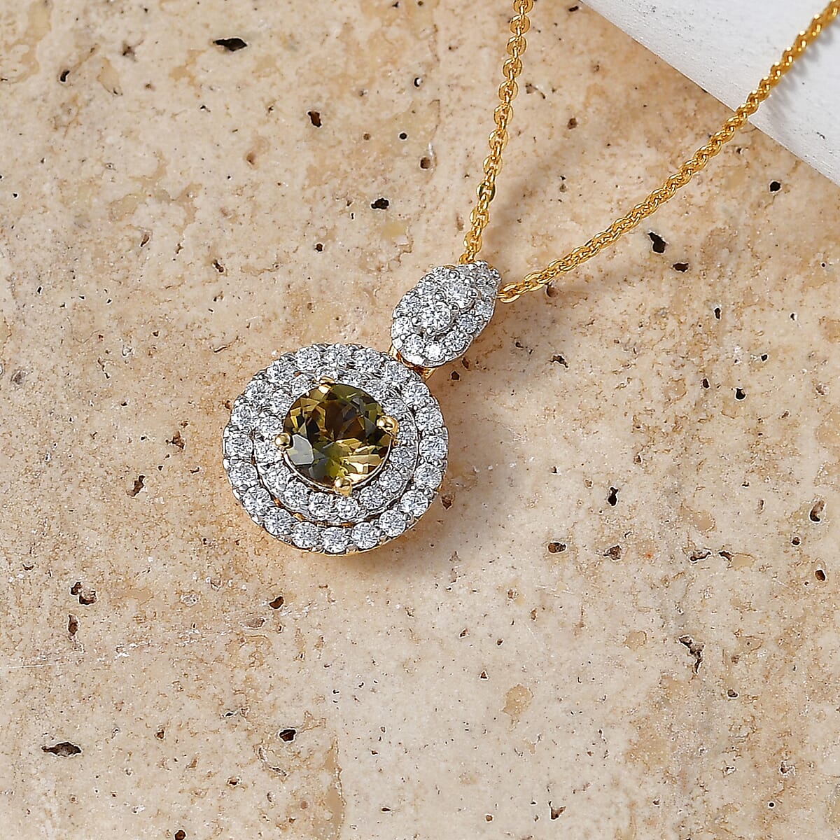 Certified & Appraised D'Joy Premium Golden Tanzanite and Moissanite 1.50 ctw Pendant Necklace in 18K Vermeil Yellow Gold Over Sterling Silver 20 Inches image number 1