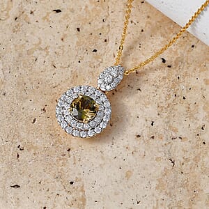 Certified & Appraised D'Joy Premium Golden Tanzanite and Moissanite 1.50 ctw Pendant Necklace in 18K Vermeil Yellow Gold Over Sterling Silver 20 Inches