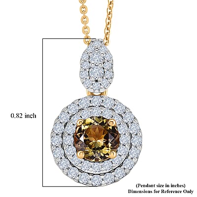 Certified & Appraised D'Joy Premium Golden Tanzanite and Moissanite 1.50 ctw Pendant Necklace in 18K Vermeil Yellow Gold Over Sterling Silver 20 Inches