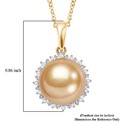 Luxoro Premium South Sea Golden Pearl and Diamond I2 0.30 ctw Starburst Pendant Necklace in 10K Yellow Gold 20 Inches
