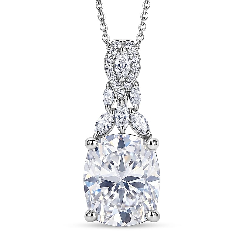 D'Joy Brilliant Cut Moissanite 6.00 ctw Eternal Radiance Pendant Necklace in Rhodium Over Sterling Silver (20 Inches)