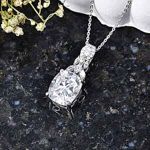 D'Joy Brilliant Cut Moissanite 6.00 ctw Eternal Radiance Pendant Necklace in Rhodium Over Sterling Silver (20 Inches)