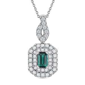 Certified & Appraised D'Joy Premium Monte Belo Indicolite and Moissanite 1.25 ctw Pendant Necklace in Rhodium Over Sterling Silver (20 Inches)