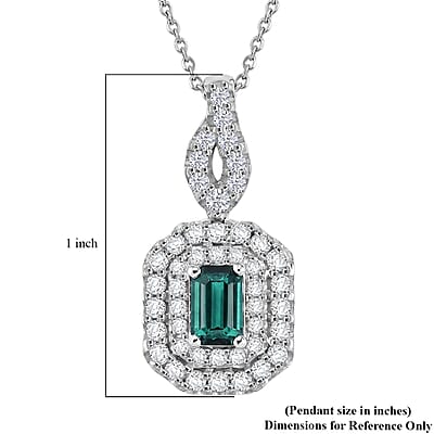 Certified & Appraised D'Joy Premium Monte Belo Indicolite and Moissanite 1.25 ctw Pendant Necklace in Rhodium Over Sterling Silver (20 Inches)