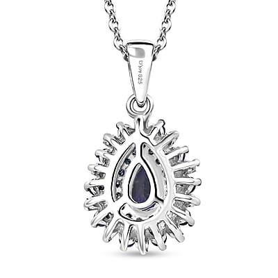 D'Joy Peacock Tanzanite, Blue and White Diamond IR 0.80 ctw Pendant Necklace in Rhodium Over Sterling Silver 20 Inches