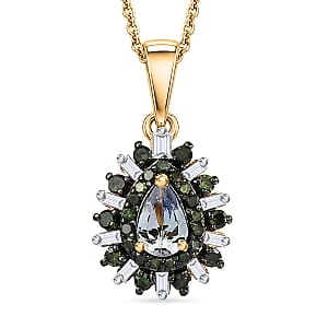 D'Joy Green Tanzanite, Green and White Diamond IR 0.80 ctw Pendant Necklace in 18K Vermeil Yellow Gold Over Sterling Silver 20 Inches 