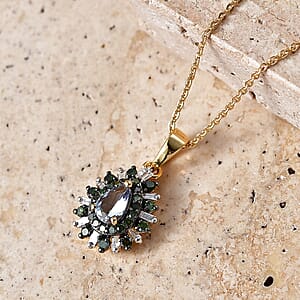 D'Joy Green Tanzanite, Green and White Diamond IR 0.80 ctw Pendant Necklace in 18K Vermeil Yellow Gold Over Sterling Silver 20 Inches 