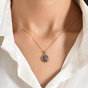 D'Joy Green Tanzanite, Green and White Diamond IR 0.80 ctw Pendant Necklace in 18K Vermeil Yellow Gold Over Sterling Silver 20 Inches 