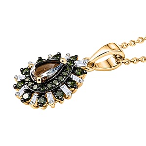 D'Joy Green Tanzanite, Green and White Diamond IR 0.80 ctw Pendant Necklace in 18K Vermeil Yellow Gold Over Sterling Silver 20 Inches 