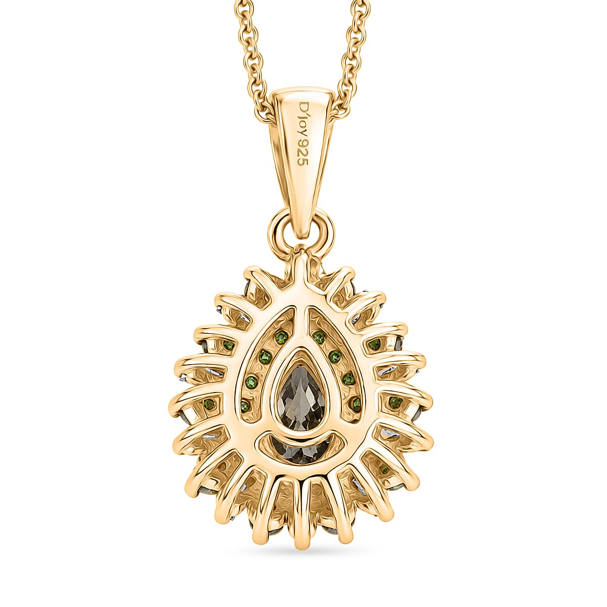 D'Joy Green Tanzanite, Green and White Diamond IR 0.80 ctw Pendant Necklace in 18K Vermeil Yellow Gold Over Sterling Silver 20 Inches  image number 4