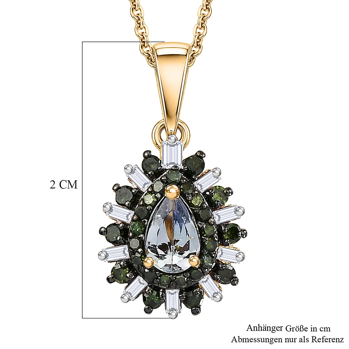 D'Joy Green Tanzanite, Green and White Diamond IR 0.80 ctw Pendant Necklace in 18K Vermeil Yellow Gold Over Sterling Silver 20 Inches  image number 5