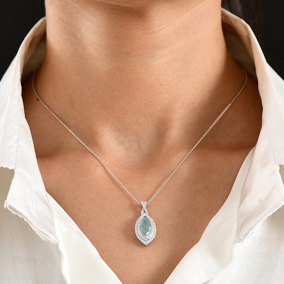 D'Joy Premium Grandidierite and Moissanite 2.15 ctw Ocean infinity Pendant Necklace in Rhodium Over Sterling Silver (20 Inches) image number 2