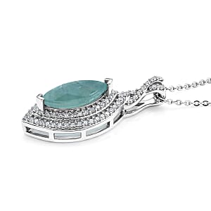 D'Joy Premium Grandidierite and Moissanite 2.15 ctw Ocean infinity Pendant Necklace in Rhodium Over Sterling Silver (20 Inches)