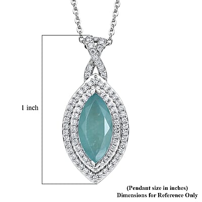 D'Joy Premium Grandidierite and Moissanite 2.15 ctw Ocean infinity Pendant Necklace in Rhodium Over Sterling Silver (20 Inches)