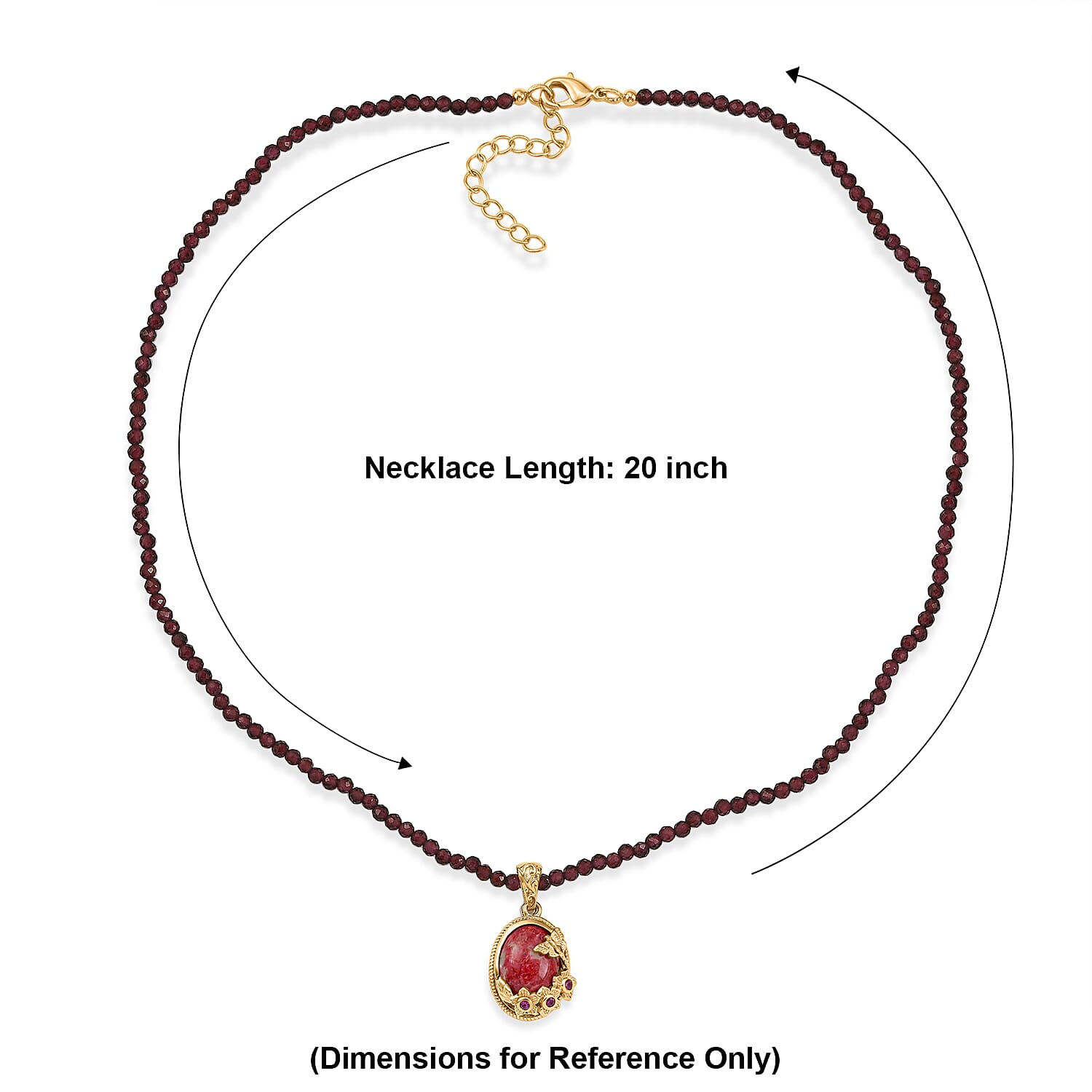 EverTrue Premium Norwegian Thulite and Orissa Rhodolite Garnet 78.40 ctw Butterfly in Bloom Pendant with Beaded Necklace in 18K YG Plated 18 Inches