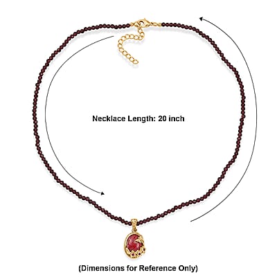 EverTrue Premium Norwegian Thulite and Orissa Rhodolite Garnet 78.40 ctw Butterfly in Bloom Pendant with Beaded Necklace in 18K YG Plated 18 Inches