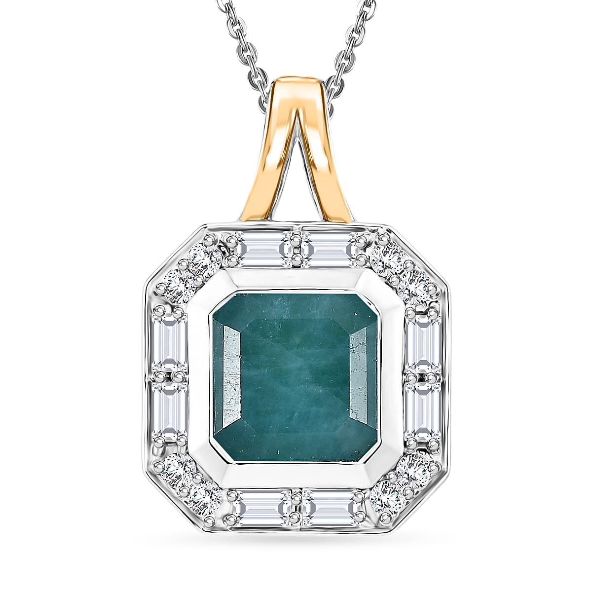 D'Joy Premium Grandidierite and Moissanite 3.30 ctw Ocean Deco Pendant Necklace in 18K Vermeil YG and Rhodium Over Sterling Silver (20 Inches)