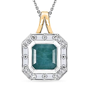 D'Joy Premium Grandidierite and Moissanite 3.30 ctw Ocean Deco Pendant Necklace in 18K Vermeil YG and Rhodium Over Sterling Silver (20 Inches)