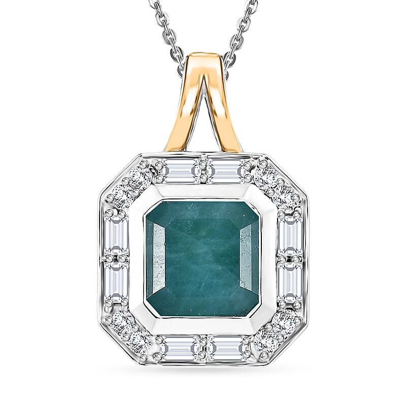 D'Joy Premium Grandidierite and Moissanite 3.30 ctw Ocean Deco Pendant Necklace in 18K Vermeil YG and Rhodium Over Sterling Silver (20 Inches)