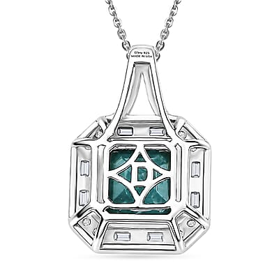 D'Joy Premium Grandidierite and Moissanite 3.30 ctw Ocean Deco Pendant Necklace in 18K Vermeil YG and Rhodium Over Sterling Silver (20 Inches)