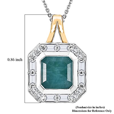 D'Joy Premium Grandidierite and Moissanite 3.30 ctw Ocean Deco Pendant Necklace in 18K Vermeil YG and Rhodium Over Sterling Silver (20 Inches)