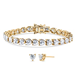 D'Joy Moissanite 14.50 ctw Heart Link Bracelet (6.5In) and Stud Earrings in 18K Vermeil Yellow Gold Over Sterling Silver