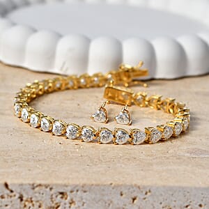 D'Joy Moissanite 16.00 ctw Heart Link Bracelet (7.25In) and Earrings in 18K Vermeil Yellow Gold Over Sterling Silver