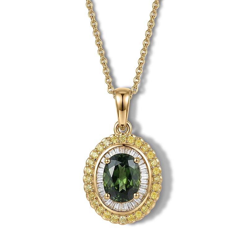 Luxoro Premium Milanoa Green Sapphire, White and Yellow Diamond I2 2.00 ctw Majestic Sunburst Pendant Necklace in 10K Yellow Gold 20 Inches