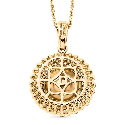D'Joy Premium Golden South Seal Pearl and Multi Gemstone 1.10 ctw Pendant Necklace in 18K Vermeil Yellow Gold Over Sterling Silver 20 Inches