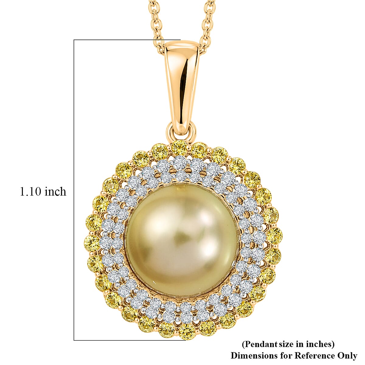 D'Joy Premium Golden South Seal Pearl and Multi Gemstone 1.10 ctw Pendant Necklace in 18K Vermeil Yellow Gold Over Sterling Silver 20 Inches