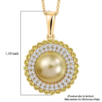 D'Joy Premium Golden South Seal Pearl and Multi Gemstone 1.10 ctw Pendant Necklace in 18K Vermeil Yellow Gold Over Sterling Silver 20 Inches