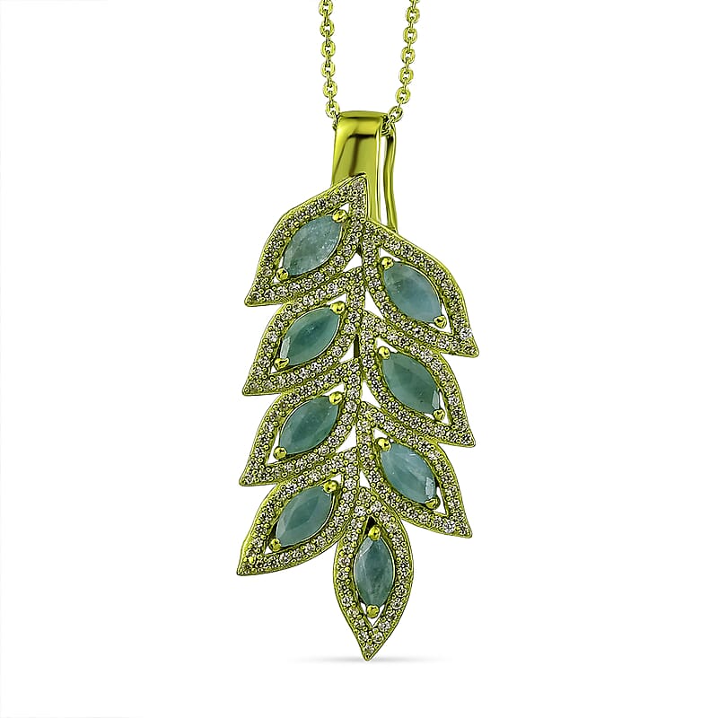 D'Joy Premium Grandidierite and White Zircon 3.50 ctw Tidal Vine Pendant Necklace in Green E-coat Sterling Silver 20 Inches